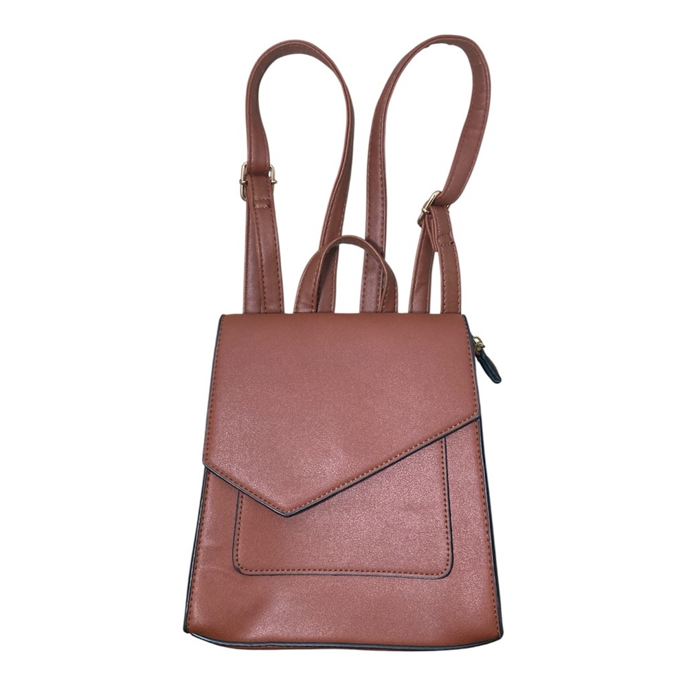 Women’s Faux Leather Backpack Purse Handbag Top Handle Adjustable Strap, Brown